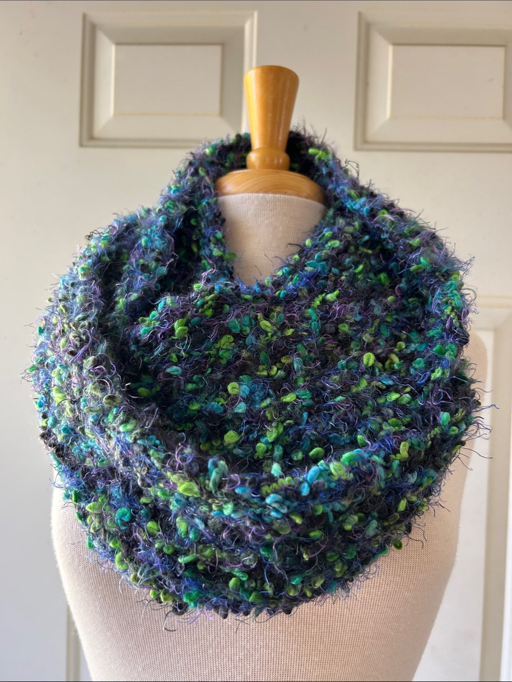 Textured Infinity Scarf in Green & Blue